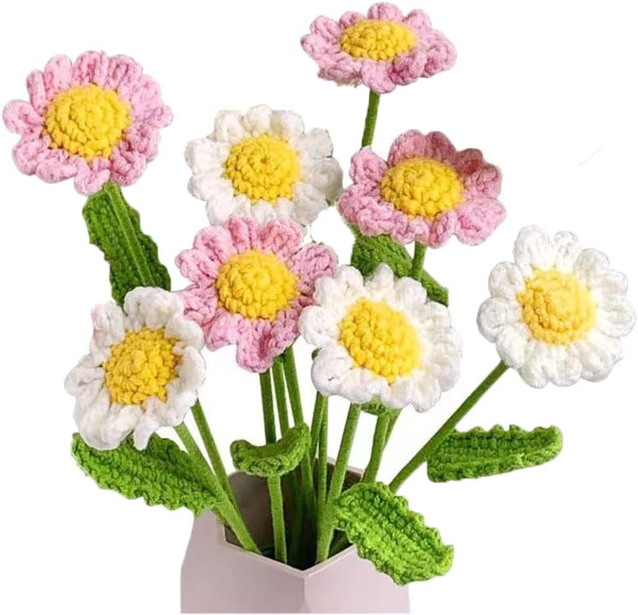 8 Pcs Summer Hand Made Knitted Fake Sunflower Daisy Artificial Flowers for Tabletop Decor Decoration Crochet Flowers